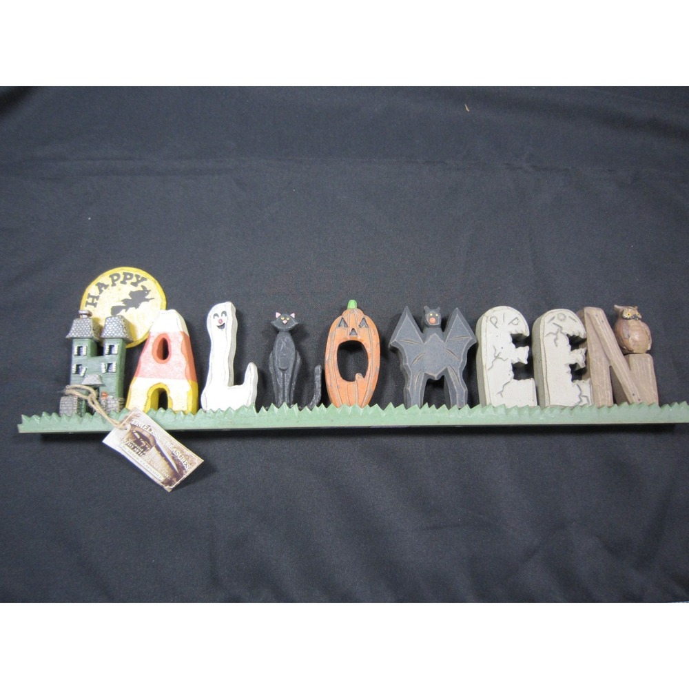 Vintage Timeless Treasures HALLOWEEN Block Sign Shelf Sitter Country Primitive